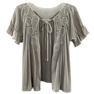 Trinity cottagecore ruffled sleeve cover-up blouse 100% cotton, gray